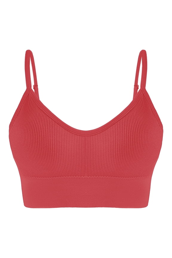Workout Yoga Bras for Women Ribbed Open Back Stretch Bralettes with Removable Cup Low-Cut Wireless High Impact Bra Summer Gym Runnig Crop Tops Red S