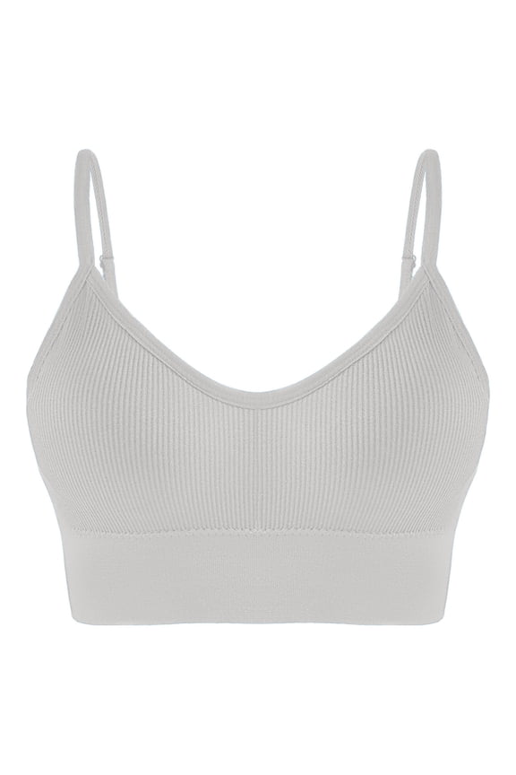 Workout Yoga Bras for Women Ribbed Open Back Stretch Bralettes with Removable Cup Low-Cut Wireless High Impact Bra Summer Gym Runnig Crop Tops Silver L