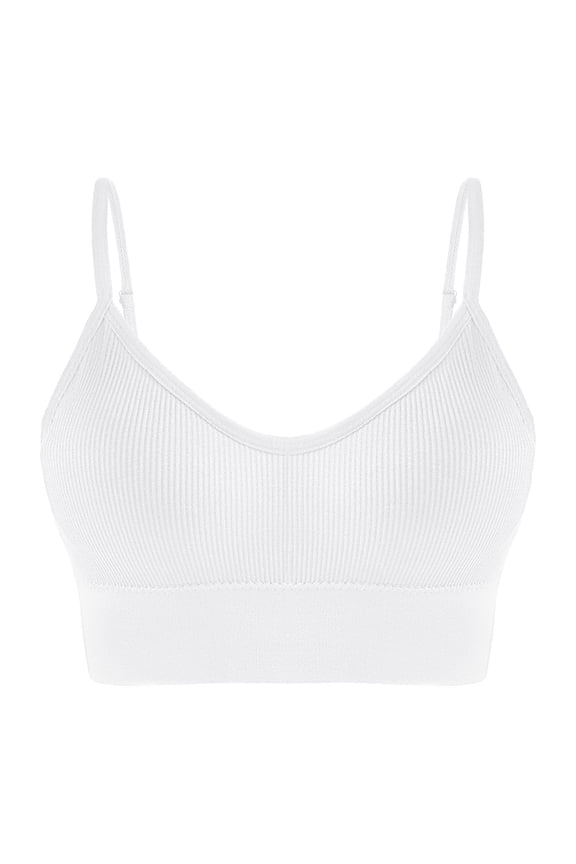 Workout Yoga Bras for Women Ribbed Open Back Stretch Bralettes with Removable Cup Low-Cut Wireless High Impact Bra Summer Gym Runnig Crop Tops White S