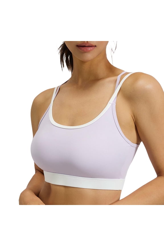 Yoga Bras for Women Strappy Scoop Neck Supportive Full Coverage Bralettes Low Back Criss Cross Straps Workout Bras Purple S