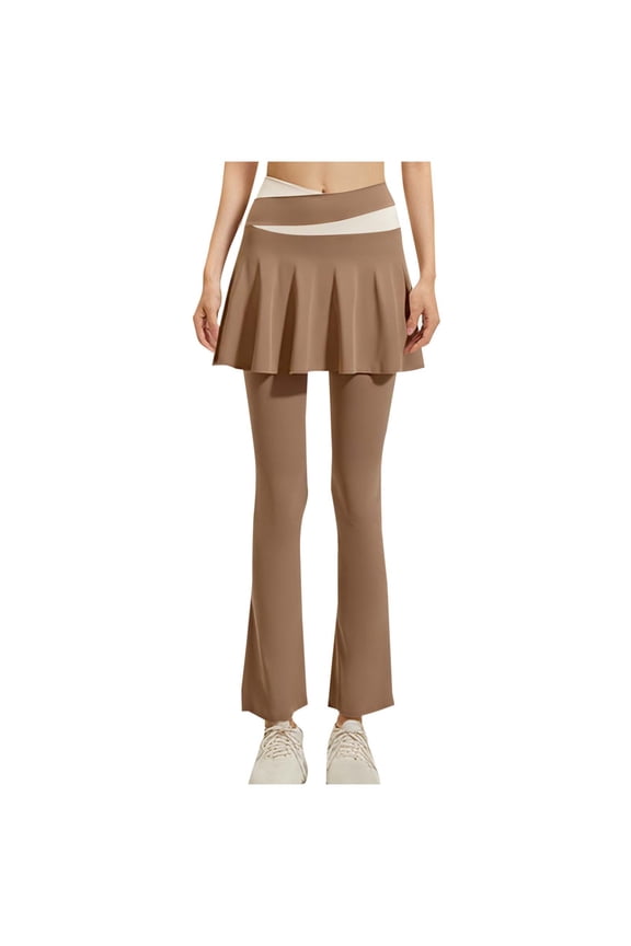 Yoga Skorts for Women High Waist Tie Side Skirts with Built-In Workout Flared Pants Soft Stretchy Running Gym Fitness Casual Active Bottoms Khaki XXL