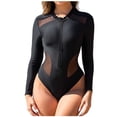 thumbnail image 1 of AHTJRT Zip Up Swimsuit for Women Slim Fit Tummy Control High Cut Long Sleeve Rash Guard Bathing Suits Cutout Sheer Mesh Cheeky See Thru Swimwear Black XL, 1 of 9