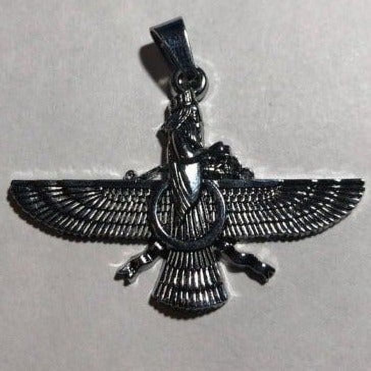 AHURA MAZDA emblem oriental imperial chain necklace pendant stainless