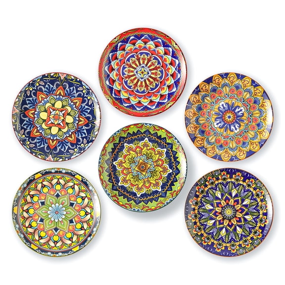 AHX Ceramic Dessert Plates Set of 6 - Porcelain Salad Appetizer Plates 8.7 Inch - Vibrant Bohemian Dinnerware for Home Decor, Housewarming Gift - Microwave and Dishwasher Safe