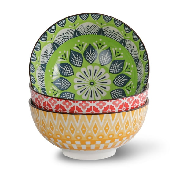 AHX Multicolor 3-Piece Round Porcelain Serving Bowl Set,57-oz Large Salad Bowls,8-inch