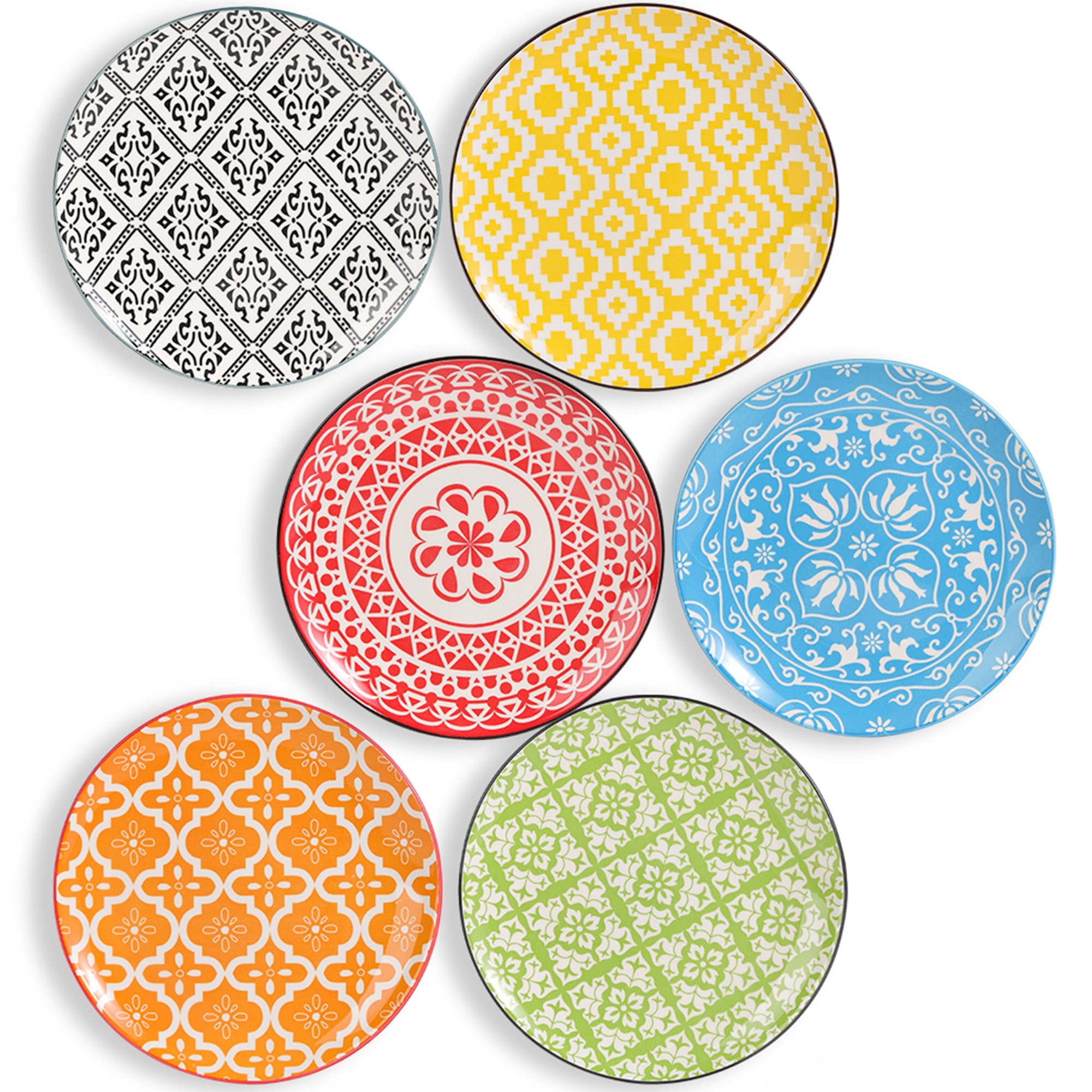Colorful 8-Inch Porcelain Salad and Dessert Plate Set