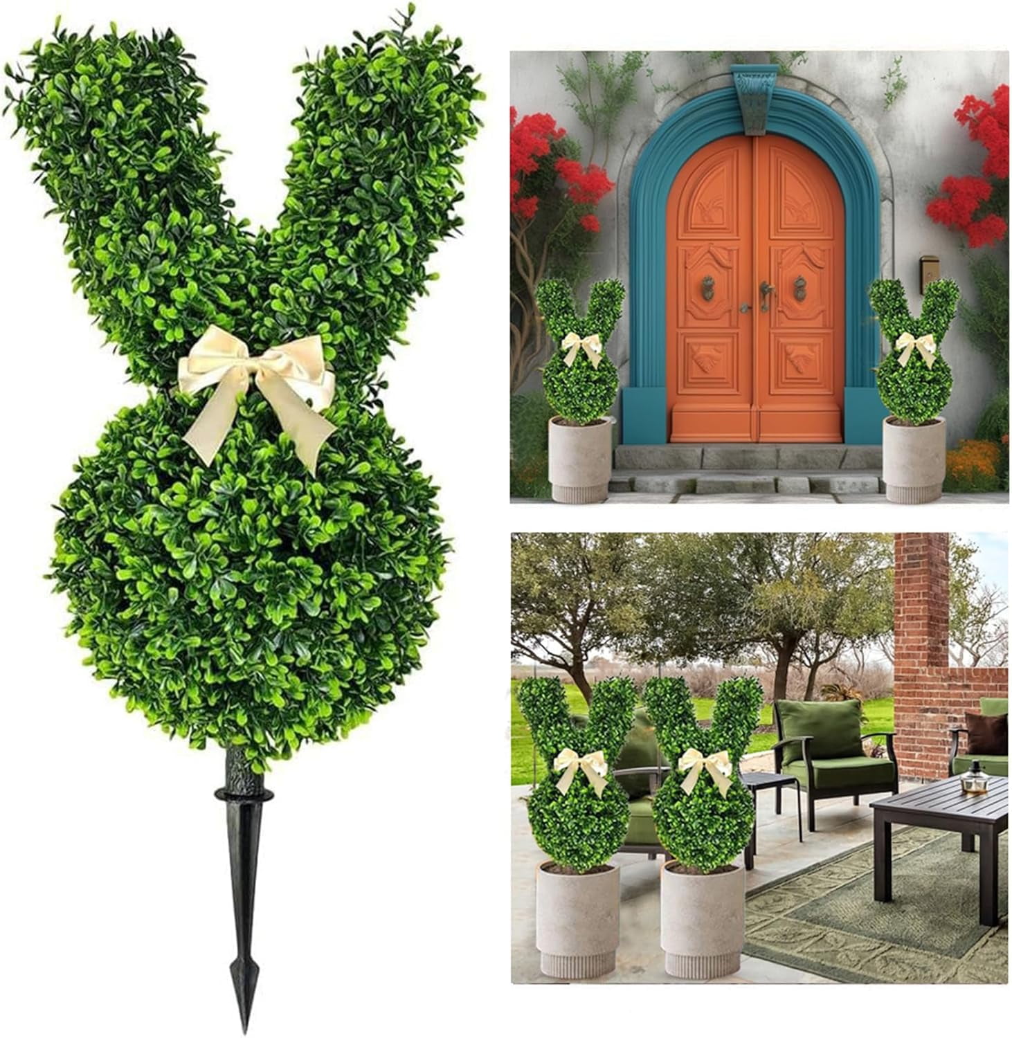 AHeartcove 27'' Bunny Topiary, Set of 2 Artificial Bunny-Shaped Topiary ...
