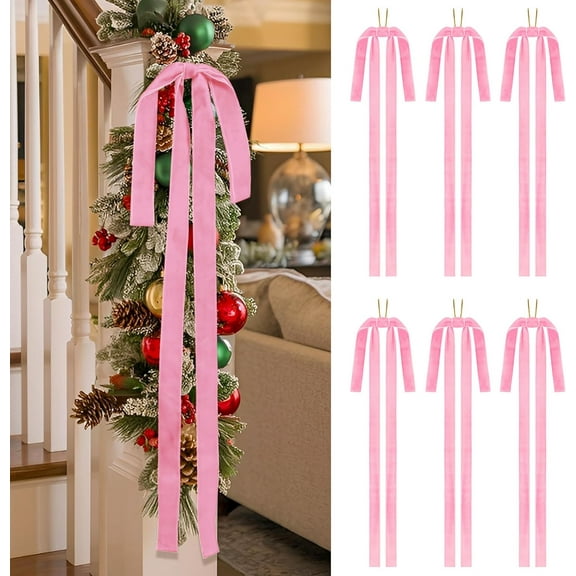 AHeartcove Burgundy Long Velvet Bows Ornaments for Christmas TreeToppers Bows for Home Wreath Wall Holiday Birthday Wedding Engagement Party Decor (15 * 24 inch, 6 Pieces)