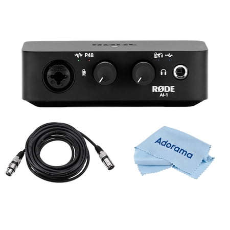 Rode AI-1 Studio-Quality USB Audio Interface - With 6' 6mm Rubber XLR Microphone Cable, Fiber Optic Cleaning Cloth