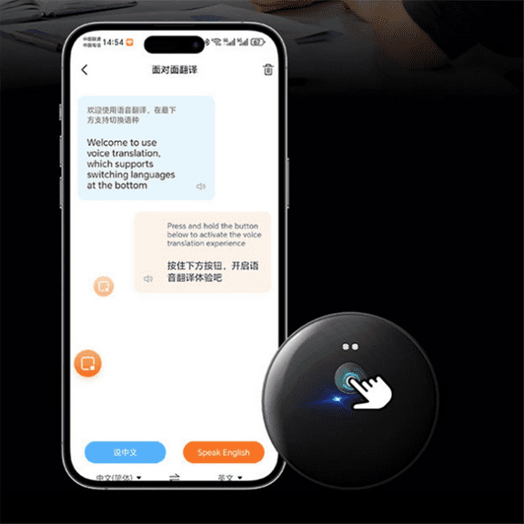 AI 102 Intelligent AI Mobile Assistant 50 Languages Bluetooth Voice Translator Audio Photo Recognition Translation Black