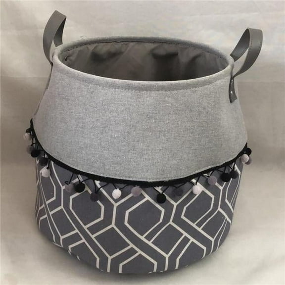 AI-2040-214-Q12 Gray & White Patterned Bottom with Gray Top Handled Fabric Basket - Set of 12