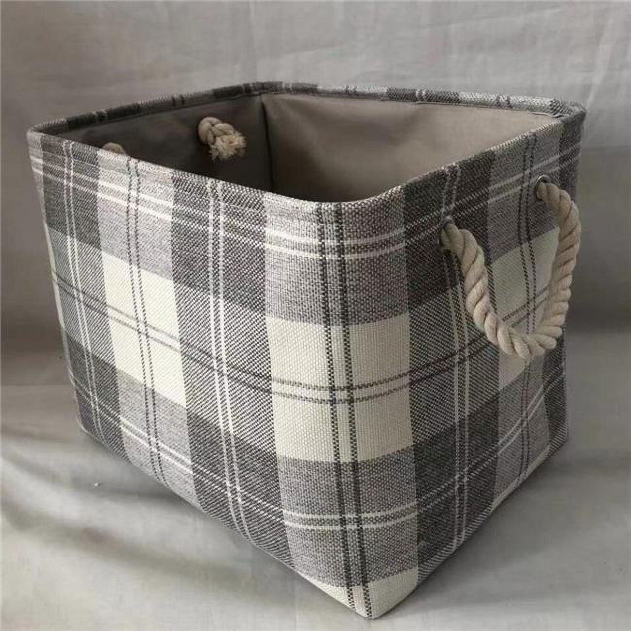 AI-2270-208-Q06 Cream & Gray Plaid Pattern with Rope Handles Basket ...