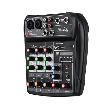 AI-4 Compact Mixing Console Digital Audio Mixer 4-Channel Bluetooth MP3 USB Input +48V Phantom Power for Music Recording DJ Network Live Broadcast Karaoke
