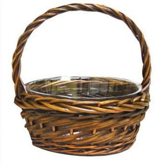 AI-4082JAVAB-Q12 Round Long Handled Willow Basket, Brown - Set of 12
