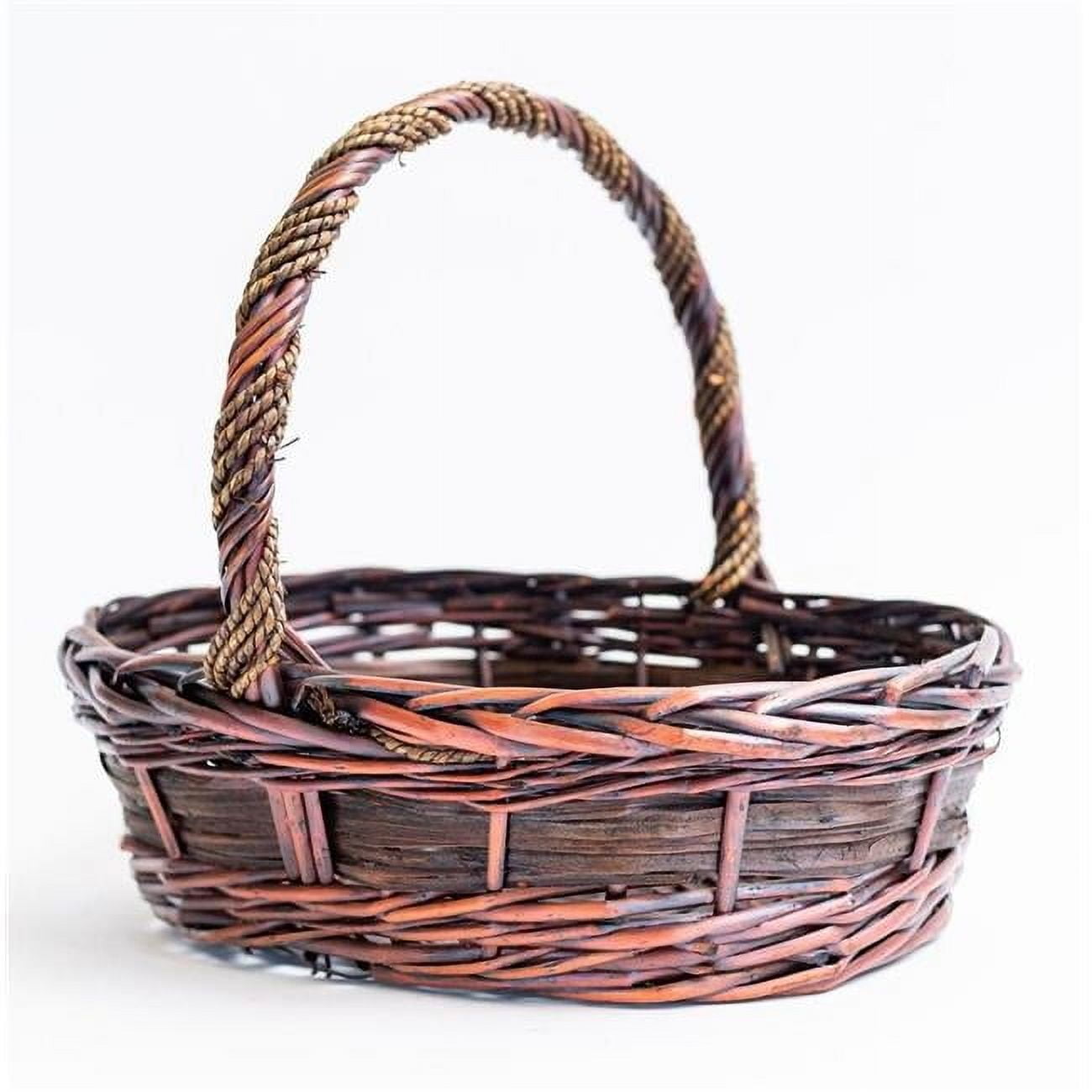 Mahogany Brown Long Handled Wicker Basket