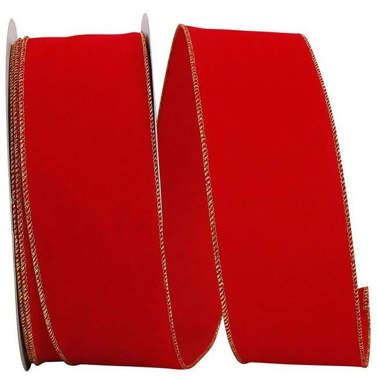 AI-90514013-Q02 2.5 in. x 50 Yards Wired Medium Red with Gold Trim Velvet Ribbon - Set of 2
