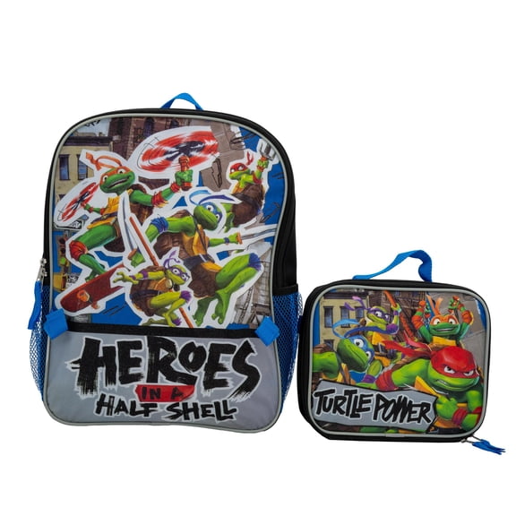 AI ACCESSORY INNOVATIONS Teenage Mutant Ninja Turtles 2 Piece Backpack Set, Boys & Girls 16" School Bag, Blue