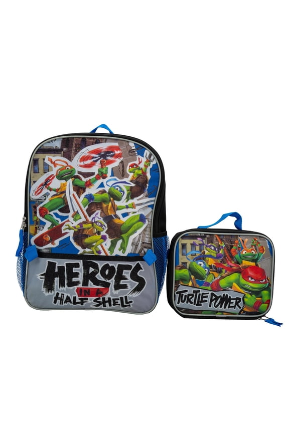 AI ACCESSORY INNOVATIONS Teenage Mutant Ninja Turtles 2 Piece Backpack Set, Boys & Girls 16" School Bag, Blue