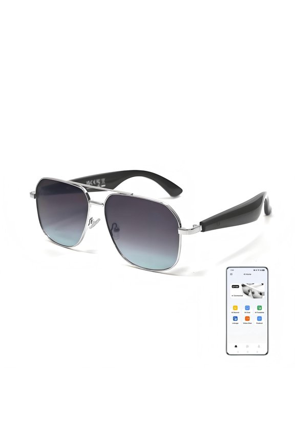 AI Smart Bluetooth Glasses Sunglasses 140 Languages Two-Way Voice Translation UV Blue Light Protection Women Smart Glasses for Men Driving Travel Business(Silver Bluepurple)