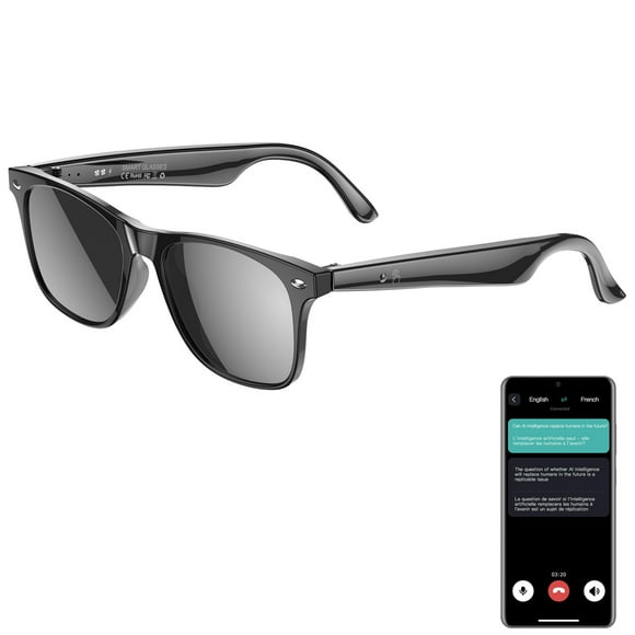 AI Bluetooth Call Smart Glasses Men & Women with 163 Real-time Translation Open Ear UV Protection Sunglasses, Noise Cancelling Microphone Music Playback, IP65 Waterproof