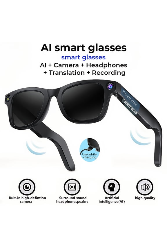 AI Camera Smart Glasses - 800W 1080P HD Recording, WIFI Transmission, Real-time Translation & AI Voice Assistant, Dual Mic Noise Reduction, 2 Lens Sets for Outdoor/Work/Travel