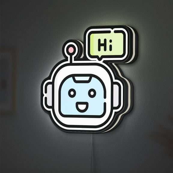 AI Chatbot 3D Novelty Light Box, Personalized Text Option, Tech Decor for Computer Desk Spaces (Width 8 inch, 20cm)