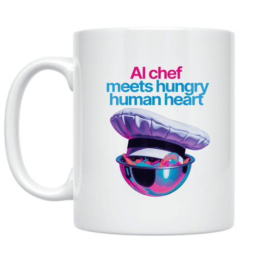 AI Chef Meets Hungry Human Heart - Tech-Savvy Foodie - 11 oz Ceramic Coffee Mug