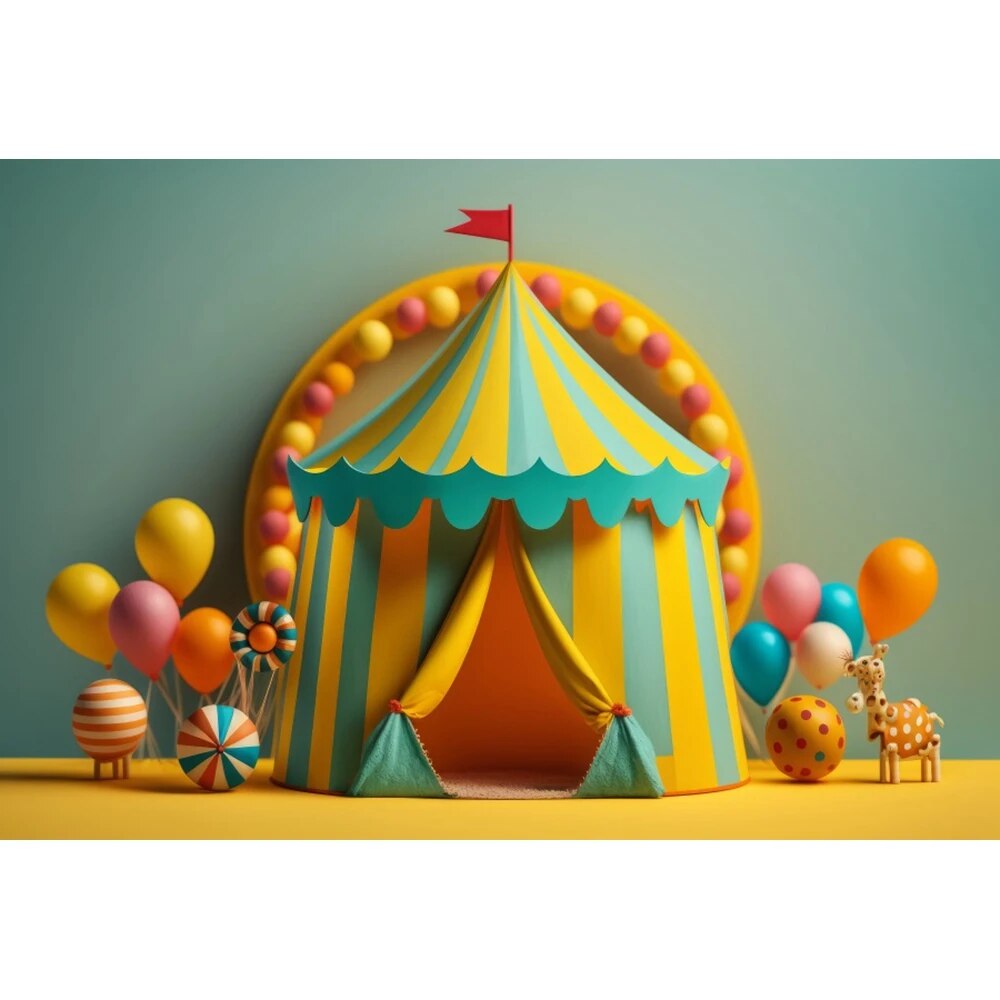 AI Circus Balloons Boy And Girl's 1st Birthday Backdrops Photography