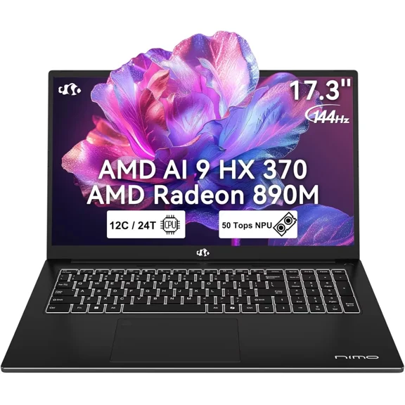 AI Copilot+ PC Business-Laptop, 17.3" Laptop, AMD Ryzen AI 370 Radeon 890M, (12C/24T, 50 Tops NPU), 32GB RAM 1TB SSD, 144Hz, PD 100W USB-C 4.0, AI-PC with Wi-Fi 6E for Working Business Creation