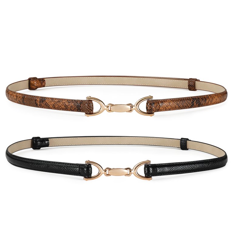 Adjustable Leather Belt with Gold Buckle for Jeans Dresses Pants SUOSDEY Women Leather Ratchet Belt for Jeans Pants with Gold  main image 2