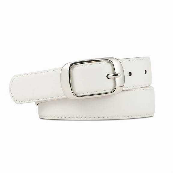 AI DEEBLUE White Belt for Women - Stylish Womens Belts for Jeans with Silver Buckle