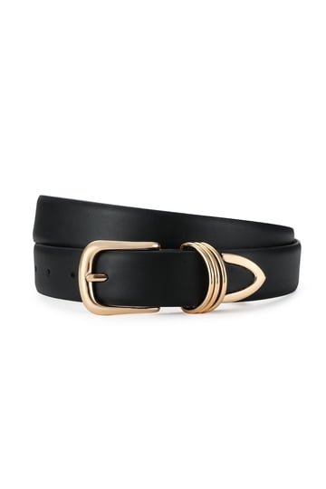 Black Leather Belt Gold Buckle display picture 1