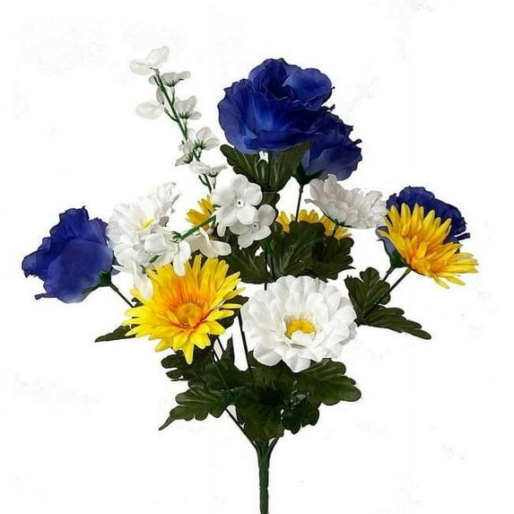 AI-FL3684BYL-Q01 Blue Roses, White & Yellow Daisies Bunch Artificial Flower