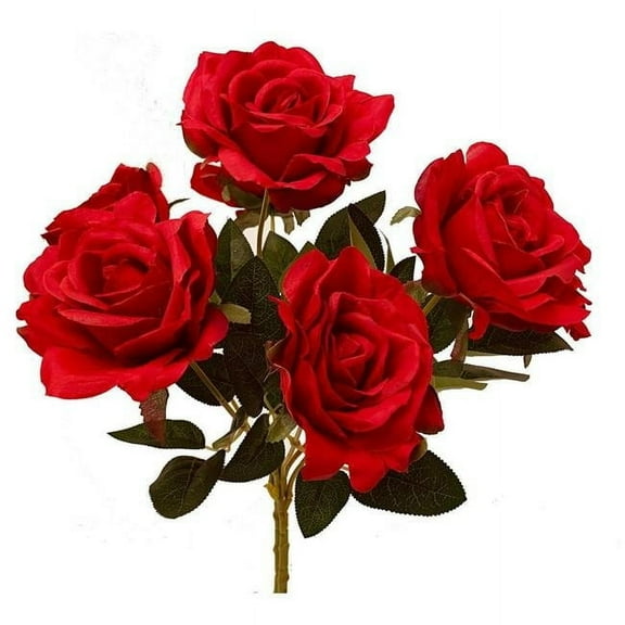 AI-FL3761RED-Q06 Red Ballerina Rose Bush Artificial Flower - Set of 6