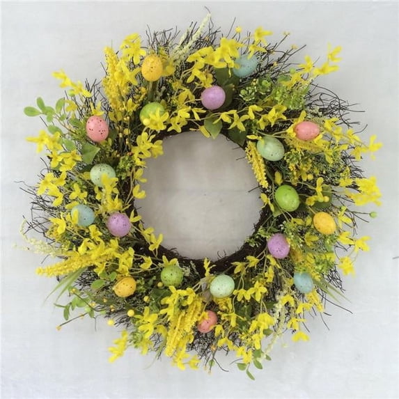AI-FL7105-Q01 Yellow Forsythia & Multi Color Eggs Wreath