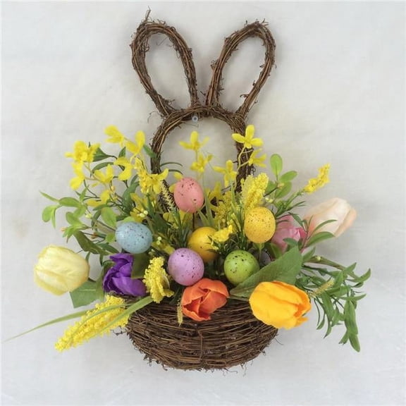 AI-FL7106-Q02 Bunny Frame with Tulips, Forsythia & Eggs in a Basket Wreath, Multi Color - Set of 2