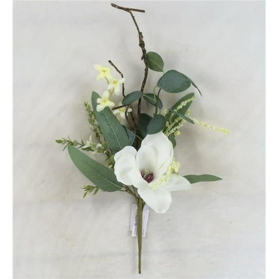 AI-FL7128-Q01 White Magnolia & Green Leaves Pick Artificial Flower