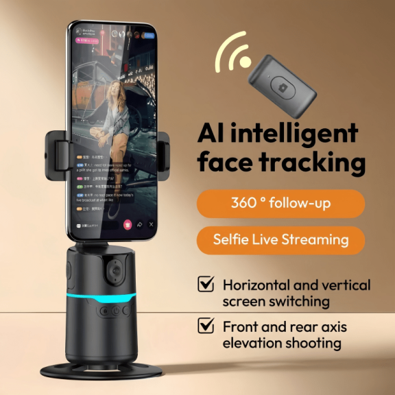 AI Face Tracking Phone Holder, 360 Rotation Stabilizer, No App Needed, Detachable Remote Control, One-Touch Shooting for Live Streaming & Video Recording