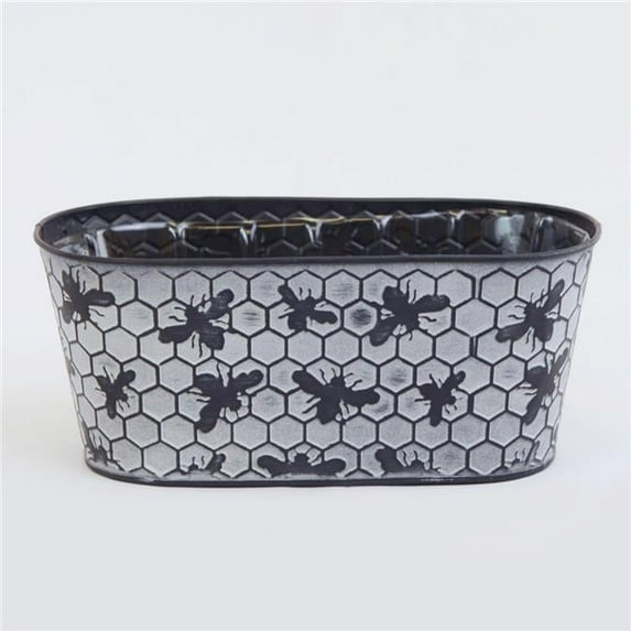 AI-GA3405-232-Q06 White Wash Honey Comb Pattern with Black Bees Metal Planter - Set of 6