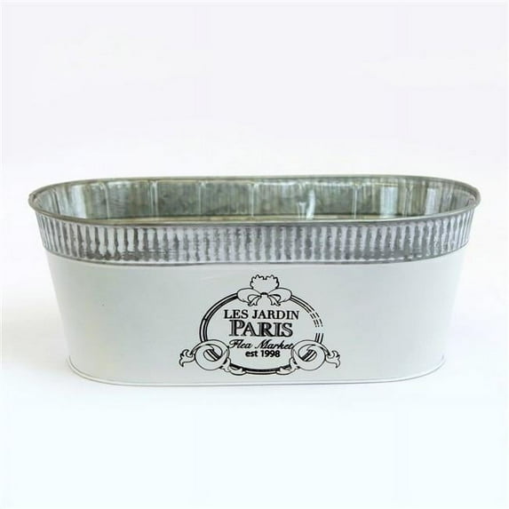 AI-GA3405-422-Q01 White with Silver Band & Black Les Jardin Paris Flea Market Text Planter
