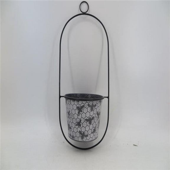 AI-GG9514-Q04 19 in. White Wash & Black Honey Comb Pattern & Bees Hanging Bucket Planter - Set of 4