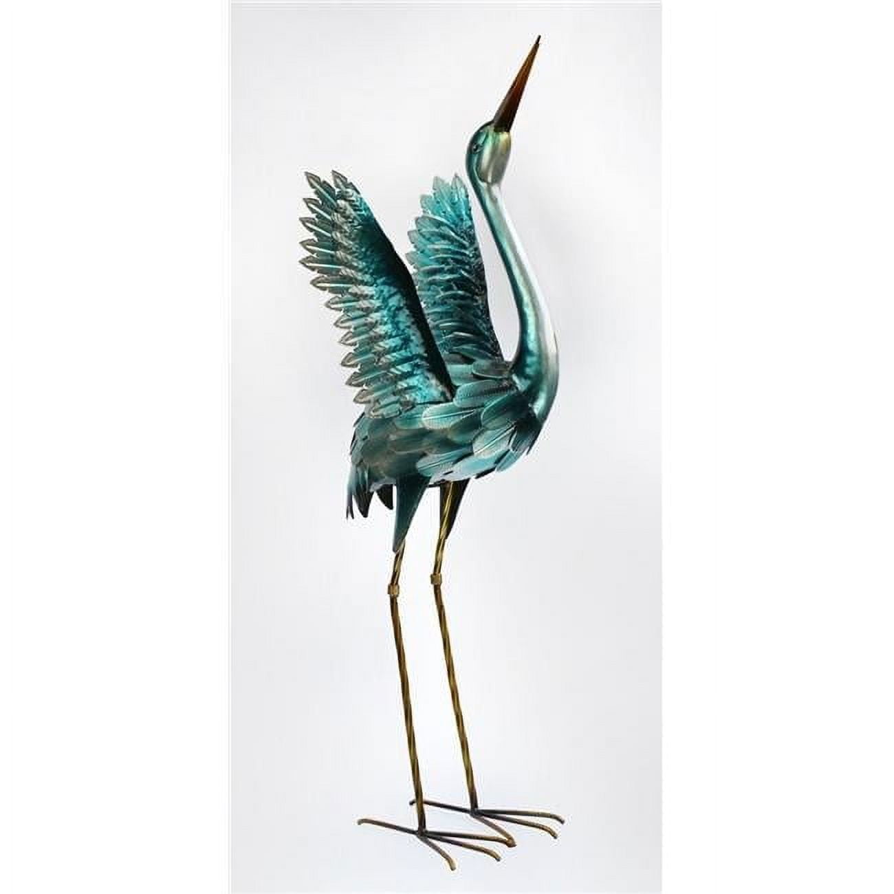 AI-GG9529-Q04 Blue Metal Crane with Open Wings Garden Sculpture - Set of 4