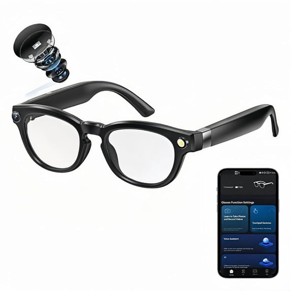 AI Glasses with 4K Camera, Photo/Record Sunglasses for Travel, & Daily Use, Photochromic Lenses, Hands-Free Call Glasses, ChatGPT Voice Assistant, 8-Hours