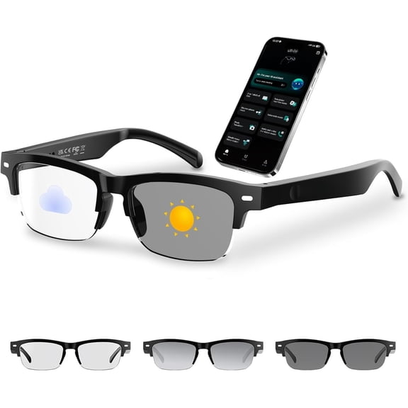 AI Glasses for Men & Women, 6.0 Glasses with 164 Languages (Real-Time Translation), Photochromic Sunglasses Lens,Half-Frame Design,Free App, AI Translator Glasses for Work/Travel