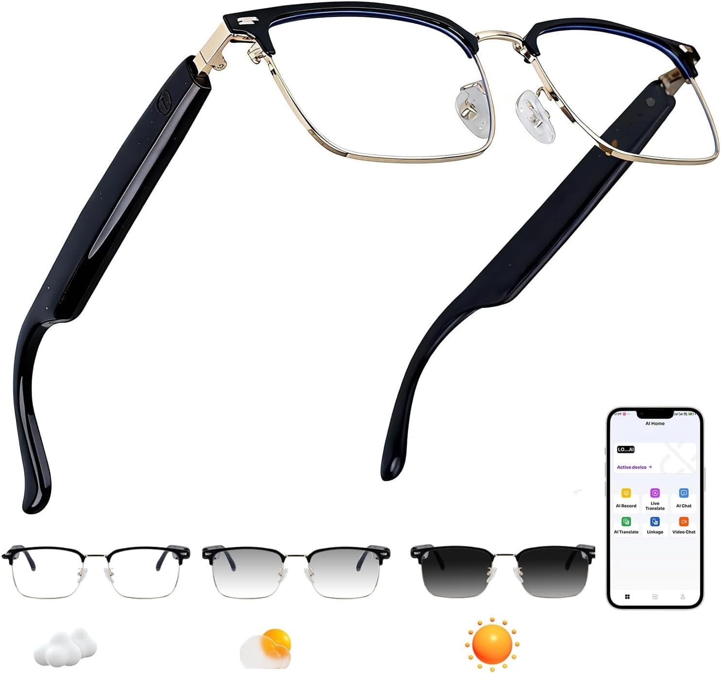 AI Glasses, Translation Glasses with 100+ Languages, ,Color-Changing ...