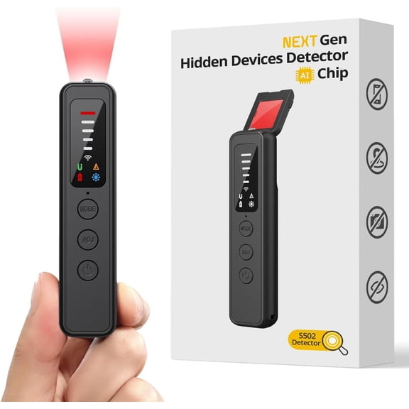 AI Hidden Camera Detector, Spy Camera Detectors – for Hotels, Travel, Home & Office: Portable RF Signal Scanner with 5-Level Sensitivity, AI-Powered Anti-Spy Device, GPS Tracker & Bug Detector