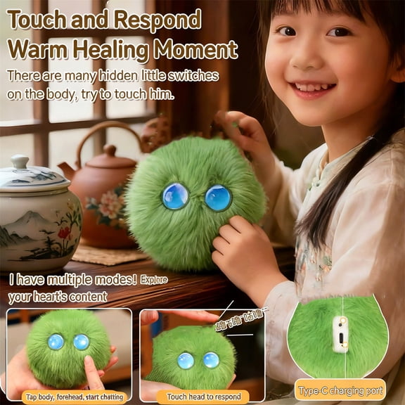 AI Interactive Furry Ball Robot, Touch and Respond Plush Electronic Toy for Kids