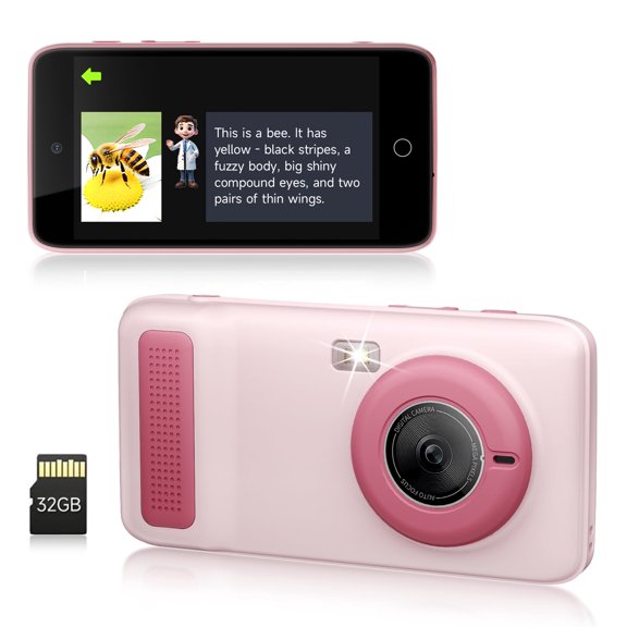 AI Kids Digital Camera 50MP 32G WiFi Learning Camera, Why&How Library, Kids Knowledge Encyclopedia, a Million Little Questions for Boys Girls 3 4 5 6 7 8 Indoor, Outdoor, Camping, Pink