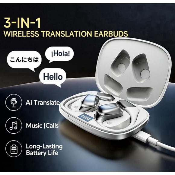 AI Translation Earbuds Real Time 144 Languages 50H Playtime Translator Ear Buds Wireless Bluetooth Headphones for Travel Business Meeting Learning White,Gifts for husband