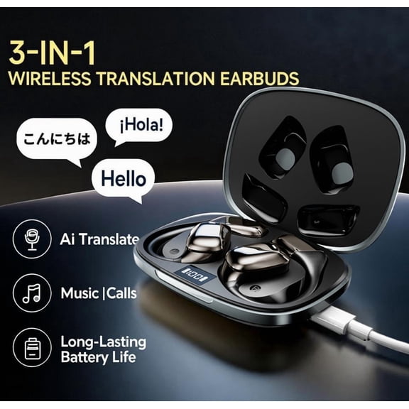 AI Language Translation Earbuds, 3-in-1 Real-Time Translator Earbuds for 144 Languages, Wireless Bluetooth Headphones Translator Device with App for iOS and Android, Ideal for Travel, Business Gifts